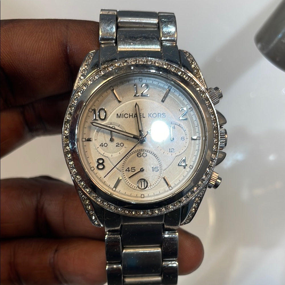 Michael Kors Metallic Silver Watch with Crystal Details